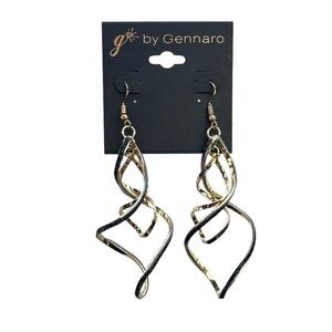 Gennaro black and gold lightweight geometric swirl dangly earrings